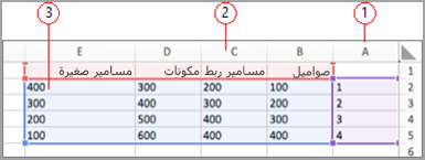 حقول البيانات في Excel