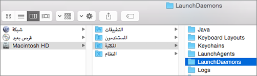 الاستعراض حتى الوصول إلى المجلد "مكتبة" ومن ثم المجلد "LaunchDaemons"