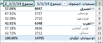 الحقل نفسه مع القيم والنسب المئوية