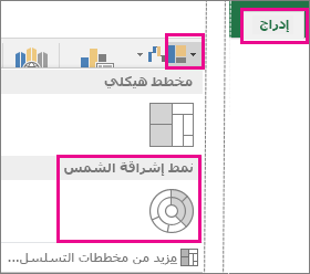 نوع مخطط حلقي على علامة التبويب "إدراج" في Office 2016 for Windows