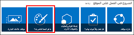 موقع تم إنشاؤه حديثاً في SharePoint online، مع عرض لوحات قابلة للنقر فوقها للتخصيص الإضافي للموقع