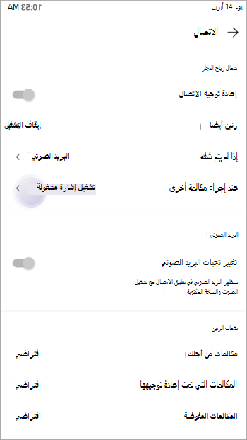 يمكن للمستخدم التحكم في كيفية التعامل مع المكالمة الواردة الثانية من خلال إعداد مشغول عند مشغول.