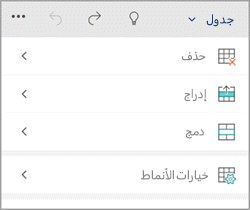 علامة تبويب جدول Windows phone