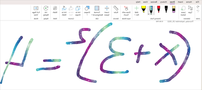 لقطة شاشة لمعادلات مكتوبة بخط اليد في onenote