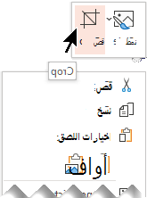 يظهر الزر "اقتصاص" أعلى القائمة المنبثقة أو أسفلها