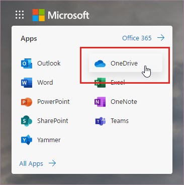 فتح تطبيق OneDrive