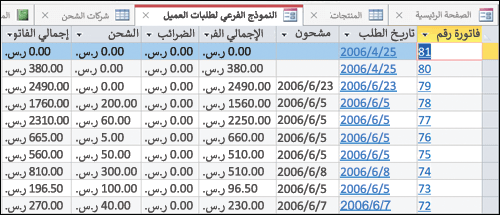 جدول بيانات مع علامات تبويب يمكن إعادة ترتيبها