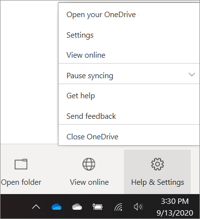 لقطة شاشة للوصول إلى إعدادات OneDrive