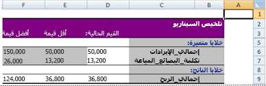 تقرير ملخص سيناريو Excel