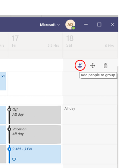 إضافة شخص إلى مجموعة في Microsoft Teams Shifts