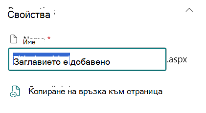 Име на страница под подробни данни за страницата