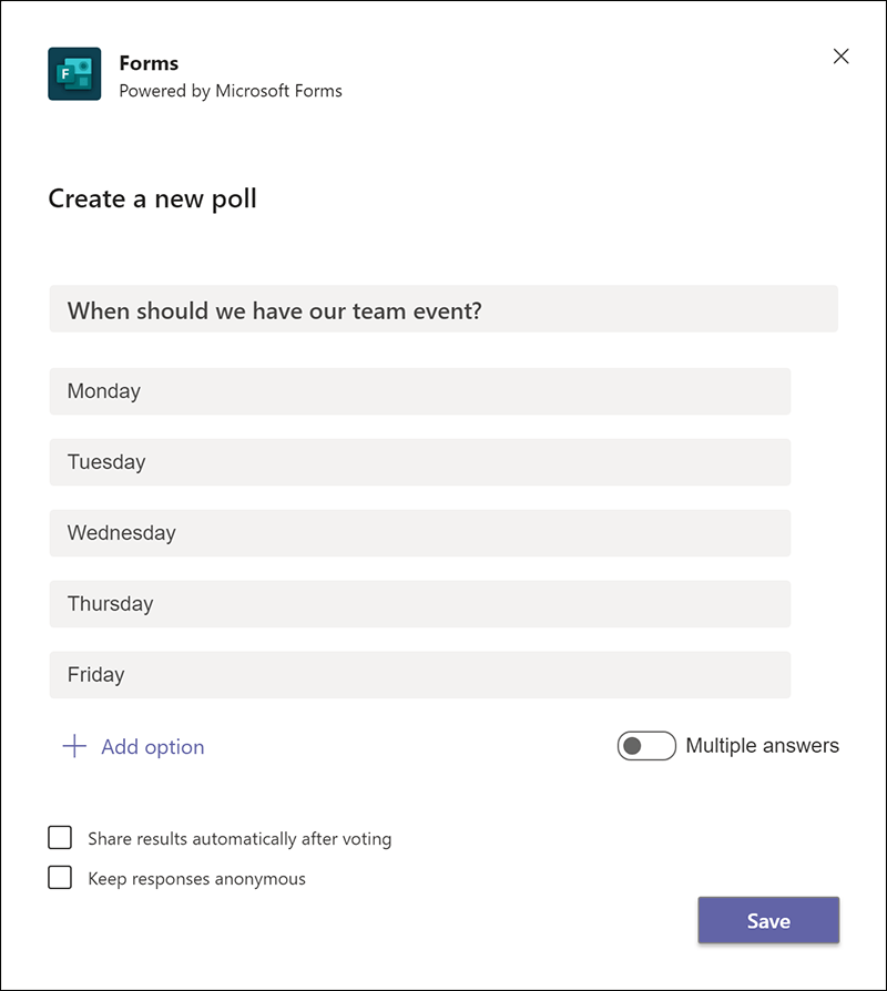 Създайте ново запитване в Microsoft Teams.