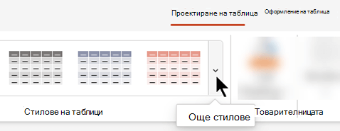 Изберете стрелката на падащия списък Още, за да отворите пълната галерия със стилове на таблици.