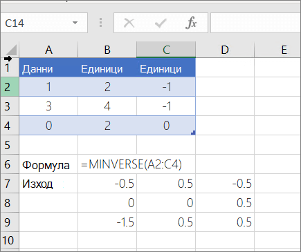 Пример 2 – MINVERSE