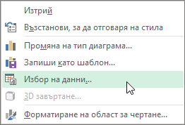 Щракване върху "Избор на данни" в контекстното меню на диаграмата