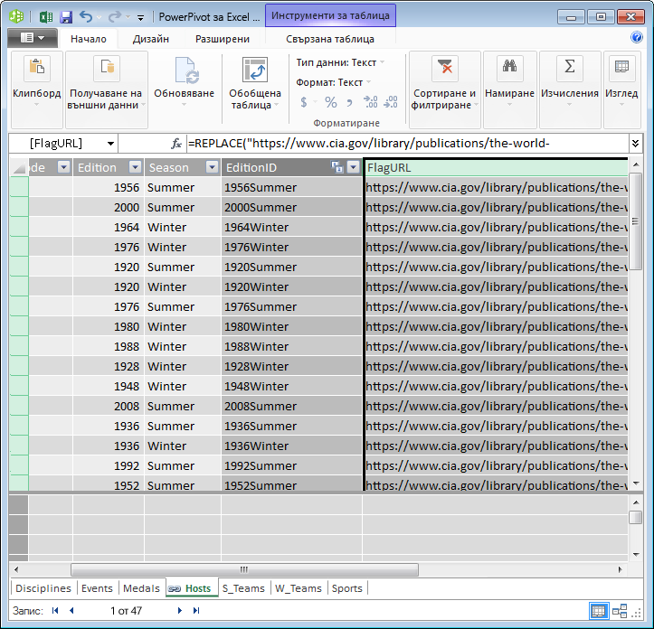 Power Pivot и DAX за създаване на поле за URL адрес