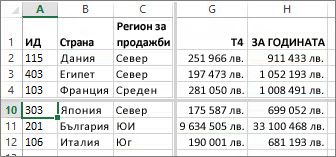 Разделяне по редове и колони