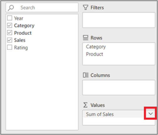 The Values box in the Field List