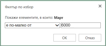 прилагане на потребителски филтър за показване на стойности под определен критерий