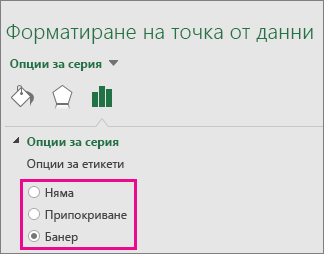 Прозорец на задачите за форматиране на етикет на данни, показващ опциите за йерархична диаграма