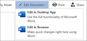 Изберете "Редактиране в браузъра", за да редактирате в Word за уеб