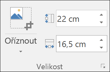 Snímek obrazovky znázorňující nastavení výšky a šířky