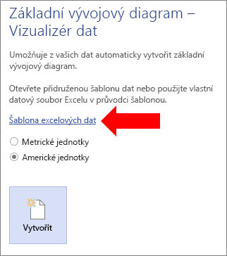 Výběr odkazu na šablonu dat v Excelu