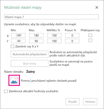 Dialogové okno vlastních možností mapy