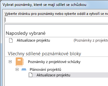 Volba poznámek ke sdílení