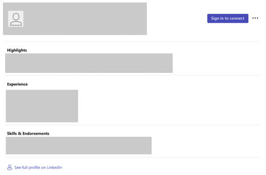 Profil LinkedInu v Teams.