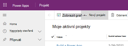 Tlačítko Nový projekt v aplikaci Projectu Power