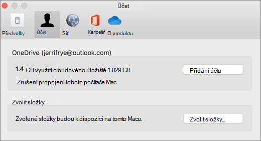 Snímek obrazovky s přidáním účtu v předvolbách OneDrivu na Macu