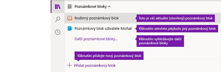 Seznam poznámkových bloků ve OneNotu pro Windows 10