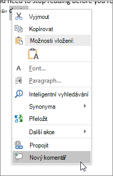 V místní nabídce zvolte Nový komentář.