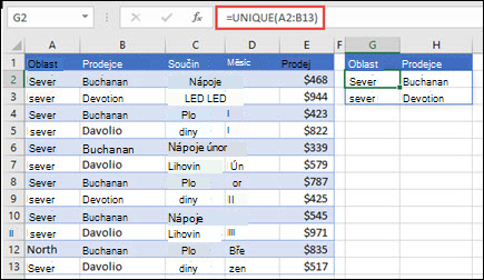 Pomocí funkce UNIQUE vrátíte seznam prodejců.