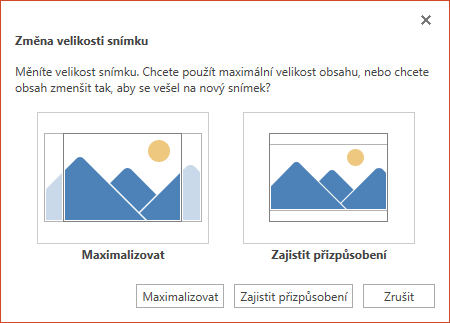 Vyberte možnost Maximalizovat, pokud chcete plně využít dostupný prostor, nebo Zajistit přizpůsobení, pokud se má obsah vejít na svislou stránku.