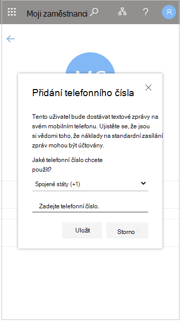 Přidání uživatelského telefonního čísla do pole Můj zaměstnanec