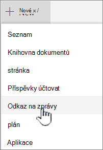 Výběr odkazu Příspěvky z nabídky + Nový