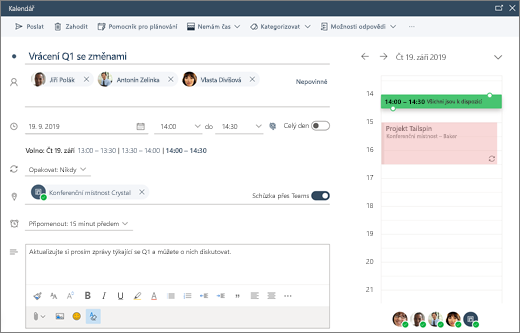 Naplánování schůzky v Outlooku na webu