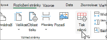 Na kartě Rozložení stránky, klikněte na Tisk názvů