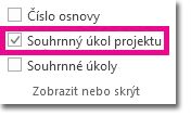 Zobrazení souhrnného úkolu projektu