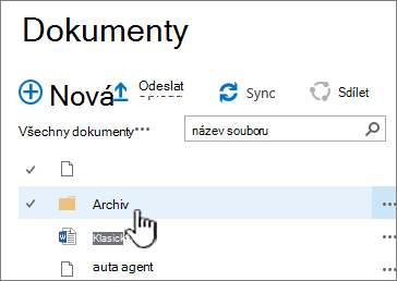 Knihovna dokumentů SharePointu 2016 se zvýrazněnou složkou