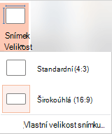 Tlačítko Velikost snímku ve skupině Přizpůsobit