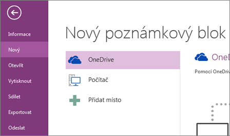Postup vytvoření nového poznámkového bloku ve OneNotu
