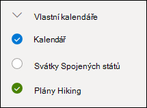 Snímek obrazovky se zaškrtávacím políčkem vedle kalendáře