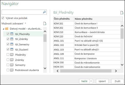 Navigátor Get & Transform (Power Query)