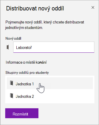 Zvolte umístění skupiny oddílů.