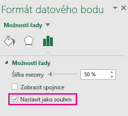 Podokno úloh Formát datového bodu se zaškrtnutým políčkem Nastavit jako celkový součet v Office 2016 pro Windows