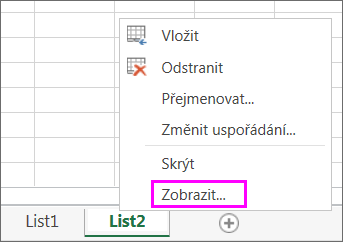 Pokud chcete zkontrolovat, jestli v sešitu nejsou skryté listy, klikněte pravým tlačítkem myši na kterékoliv ouško listu.