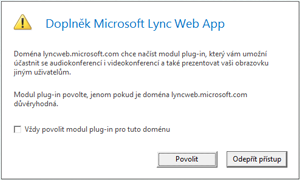 Lync Web Access – vždy důvěřovat doméně modulu plug-in nebo ji povolit jenom pro tuto relaci